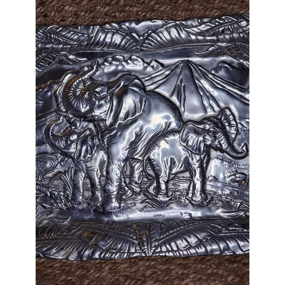 Vintage Arthur Court Elephant African Safari Silver Aluminum Serving Tray 19.5